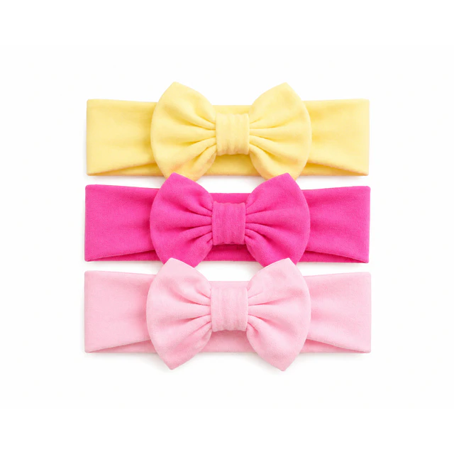 Pack 3 Cintillos para Bebé | Diademas Suaves y Ajustables rosado amarillo