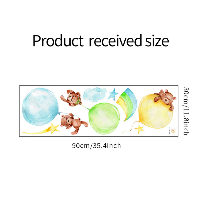 🐻 Set de Decoración Osos y Globos en Acuarela | 4 Láminas de 90x30 cm | Vinilo Decorativo Infantil