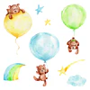 🐻 Set de Decoración Osos y Globos en Acuarela | 4 Láminas de 90x30 cm | Vinilo Decorativo Infantil