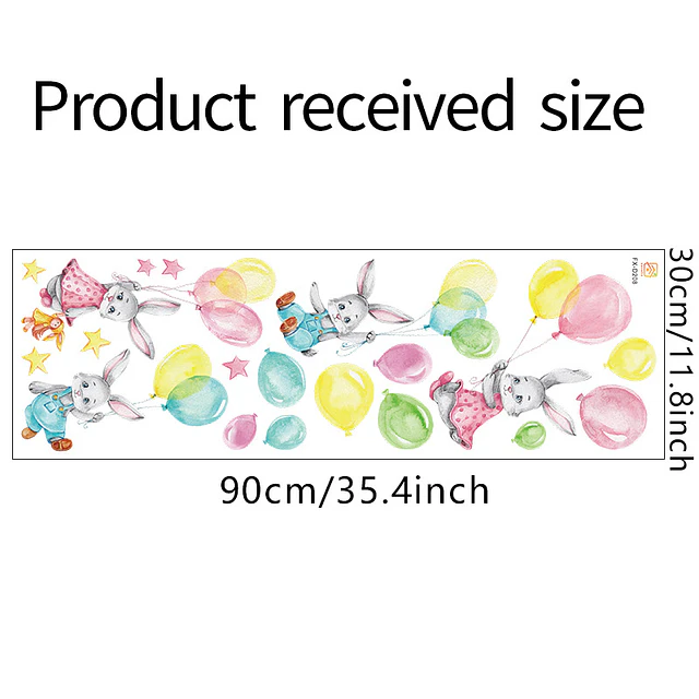 🐰 Conejos y Globos en Acuarela 1 Lámina 90x30 cm | Vinilo Sticker de Pared Infantil