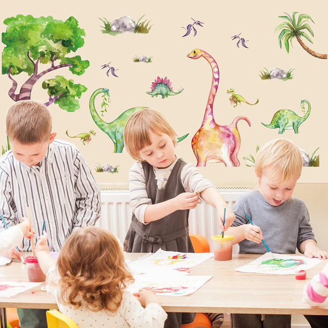 🦕 Baby Sweet Dinos en Acuarela 2 Láminas 90x30 cm | Vinilo Sticker de Pared Infantil