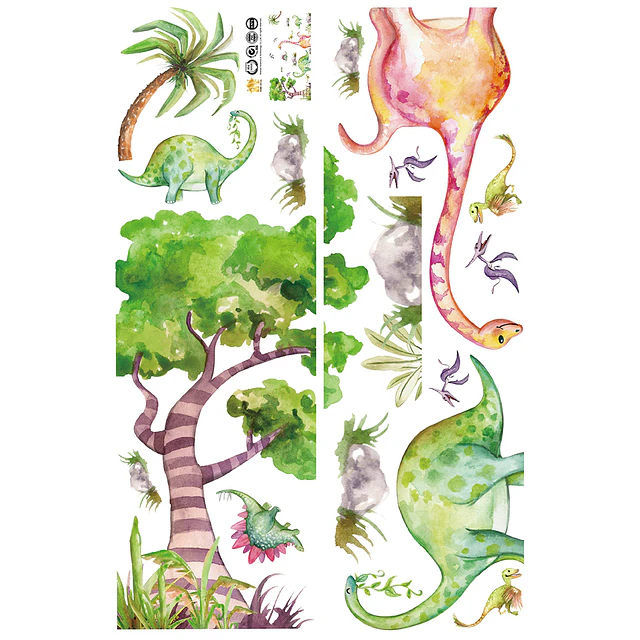 🦕 Baby Sweet Dinos en Acuarela 2 Láminas 90x30 cm | Vinilo Sticker de Pared Infantil