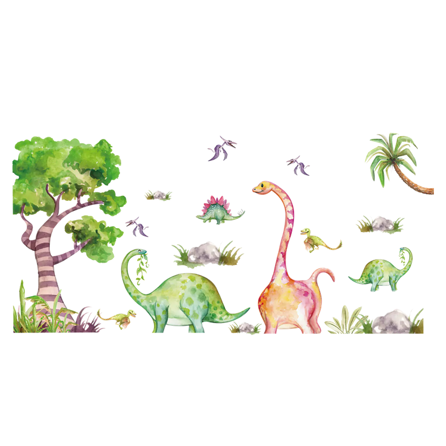 Dinosaurios Bebé en Acuarela | Pack 2 Vinilos Decorativos Infantiles 90 × 30 cm 3