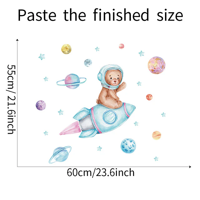 Los Planetas del Oso y Lunas Azules | Vinilo Sticker de Pared Infantil Set 3 Láminas (60x30 cm c/u)