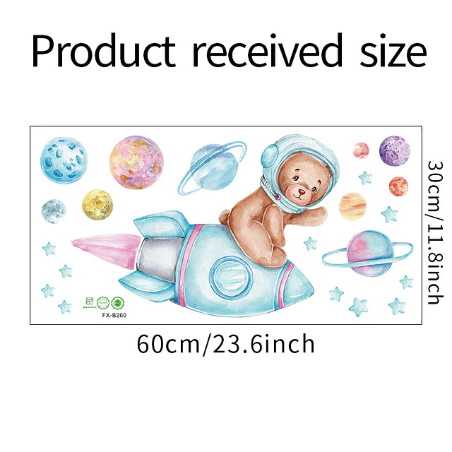 Los Planetas del Oso y Lunas Azules | Vinilo Sticker de Pared Infantil Set 3 Láminas (60x30 cm c/u)