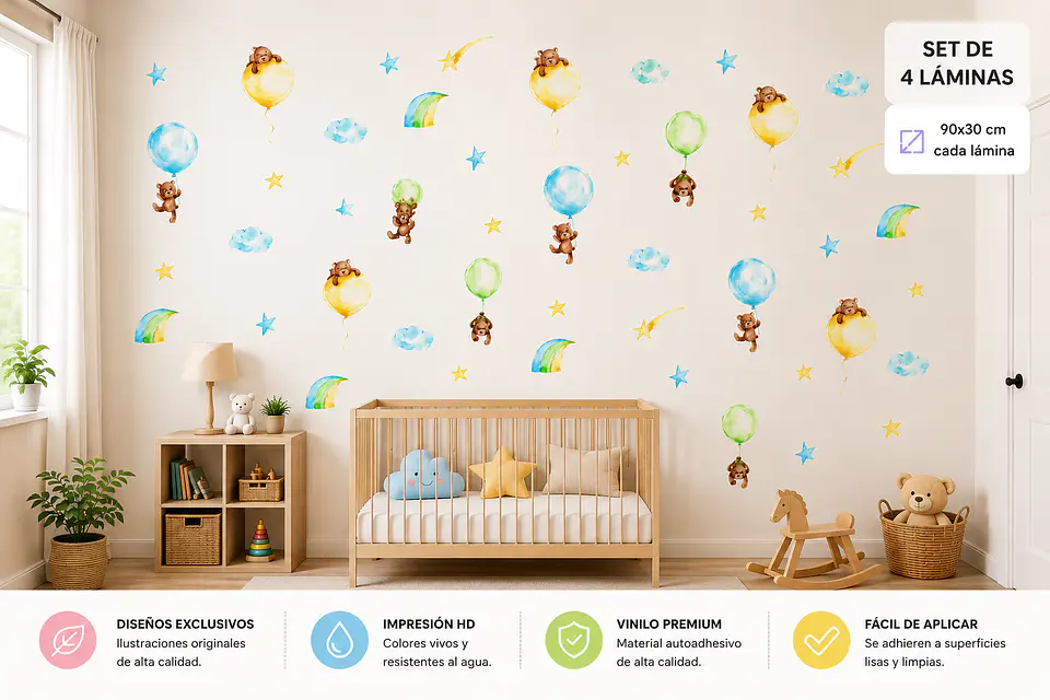 Ositos de Ensueño | Set 4 Vinilos Decorativos Infantiles 90 × 30 cm 3