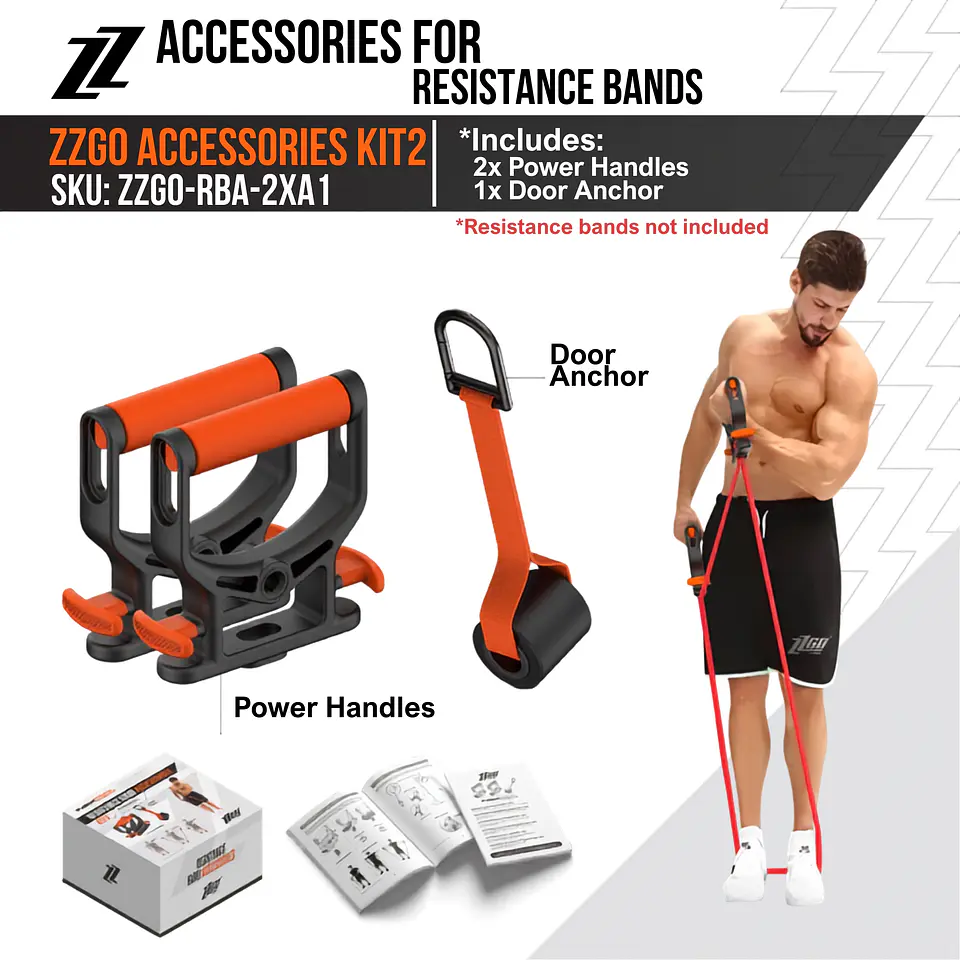 ZZGO Acessórios para Bandas de Resistência Kit2 (2 Power Handles + 1 Ancoragem de Porta) 2