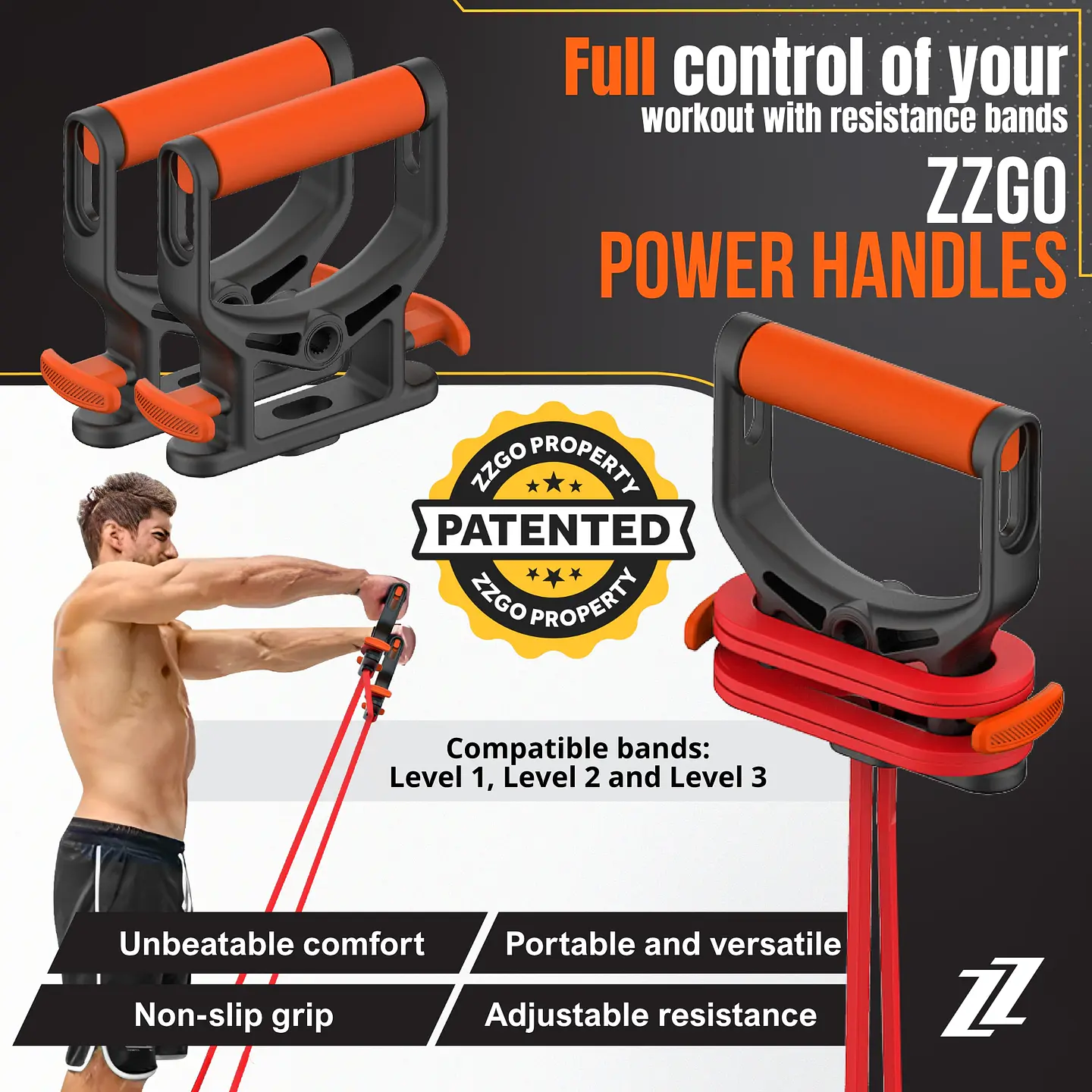 ZZGO Acessórios para Bandas de Resistência Kit2 (2 Power Handles + 1 Ancoragem de Porta) 3