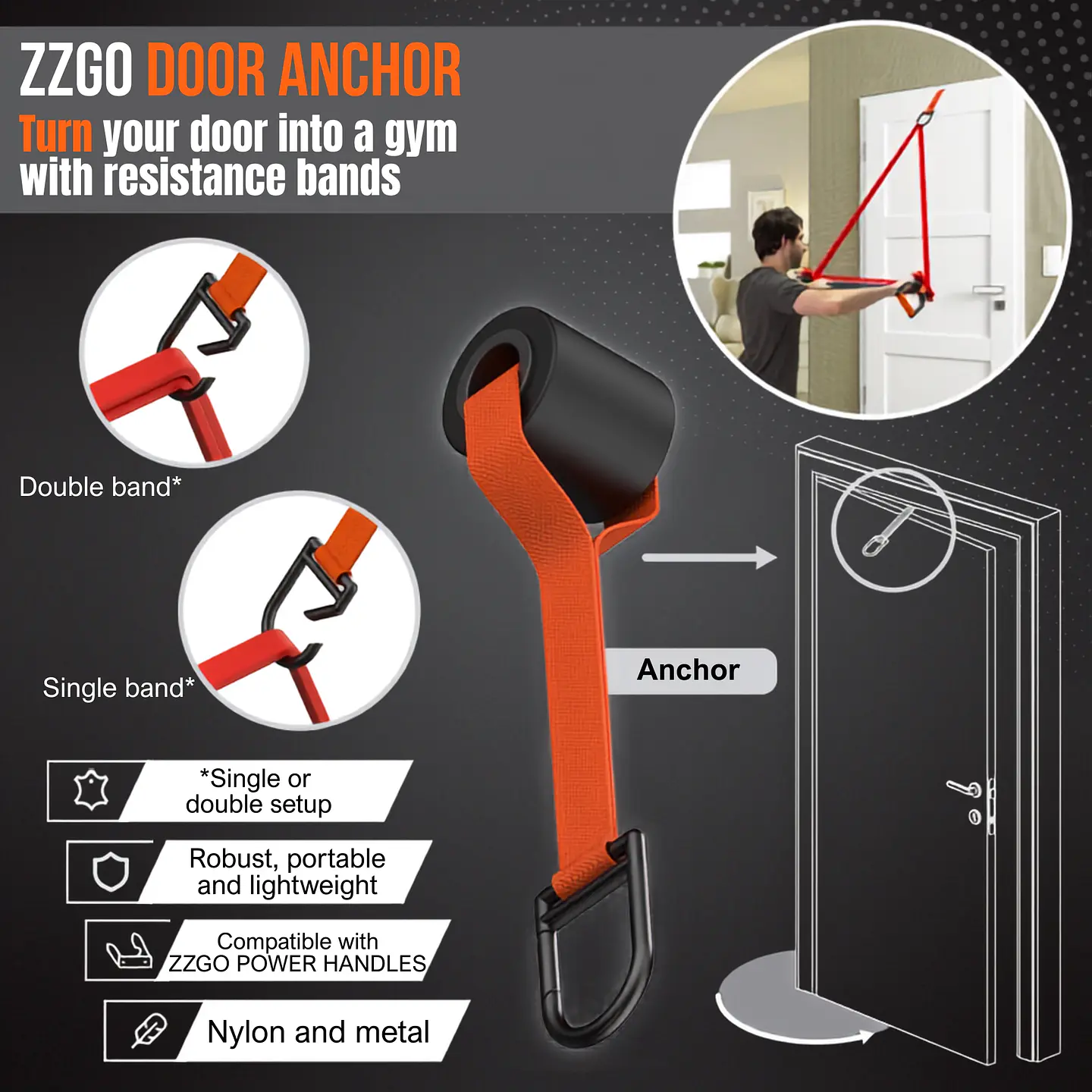 ZZGO Kit de Bandas de Resistência Motion 4X (2 Power Handles + Ancoragem de Porta + Barra Portátil + Banda) 4