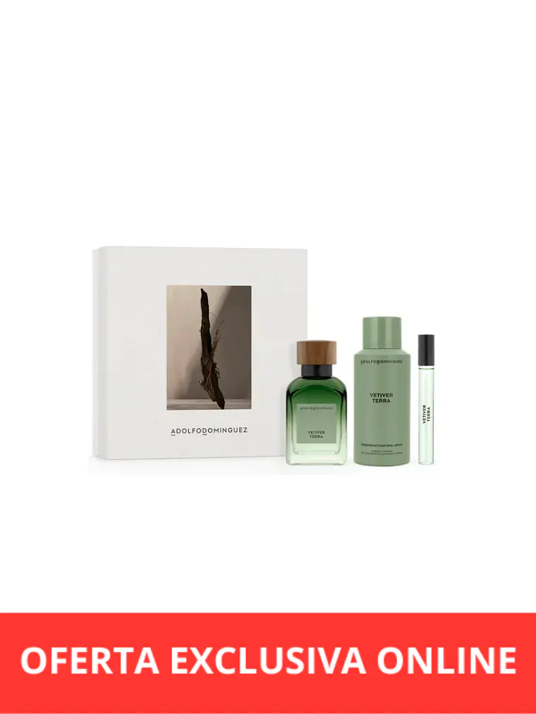  Set Perfume Adolfo Dominguez Vetiver Terra Hombre EDP 120 ml + 10 ml + Deo 150 ml 1