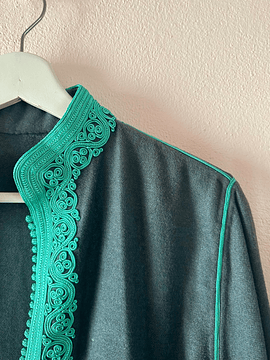 GRAY AND GREEN EMBROIDERED CASHMERE JACKET