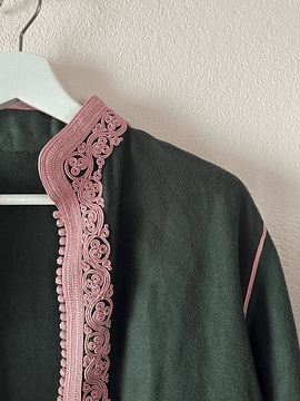 GRAY AND PINK EMBROIDERED CASHMERE JACKET
