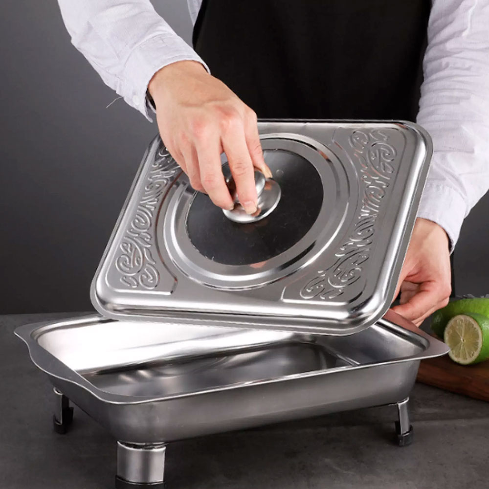 Asadera Con Asas Tapa 36x27x10 cms. Acero Inoxidable Gastromaq