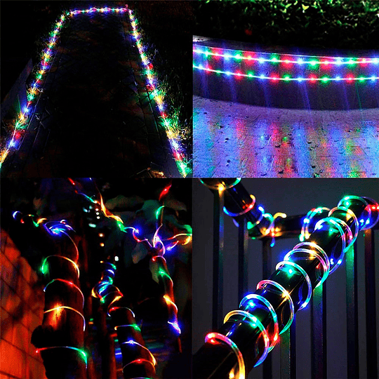 Manguera Luces 100 Led Solar Multicolor Navidad 10 Metros
