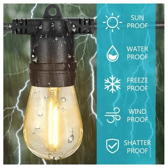Luces Guirnalda Solar 10 Metros Impermeable Ampolletas