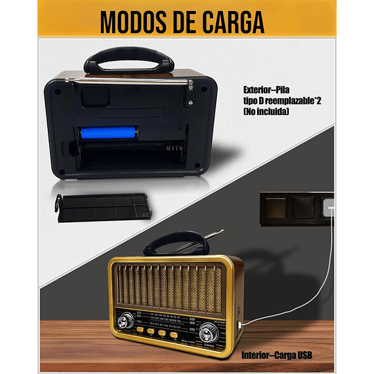 Radio Portátil Bluetooth Recargable Y A Pilas  Am/FM MP3 Vintage