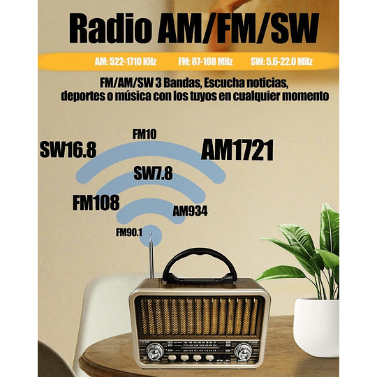 Radio Portátil Bluetooth Recargable Y A Pilas  Am/FM MP3 Vintage