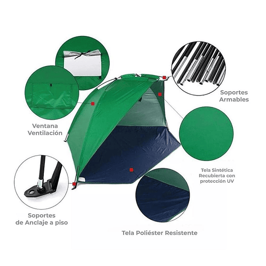 Paraviento Media Carpa Con Filtro Uv Playa