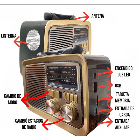 Radio Linterna Portátil Solar Bluetooth Recargable Retro Vintage 