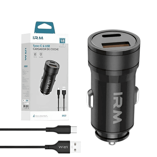 Cargador De Auto Dual USB y Tipo C Carga Rápida 18W
