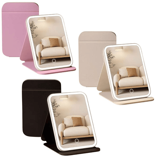  Espejo Led De Maquillaje Recargable Táctil Portátil Colores 