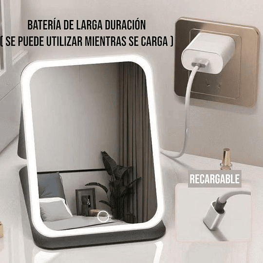  Espejo Led De Maquillaje Recargable Táctil Portátil Colores 