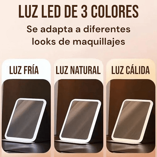  Espejo Led De Maquillaje Recargable Táctil Portátil Colores 