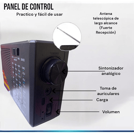 Radio Portátil Analógica Solar Recargable AM/FM MP3 