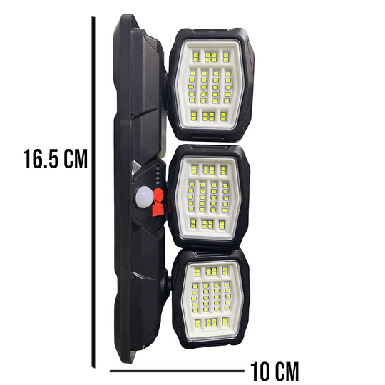 Foco Solar Triple De Pared Con Sensor De Movimiento Recargable 