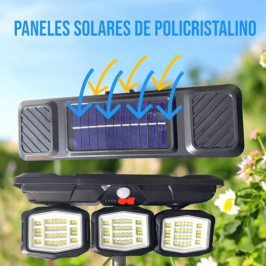 Foco Solar Triple De Pared Con Sensor De Movimiento Recargable 