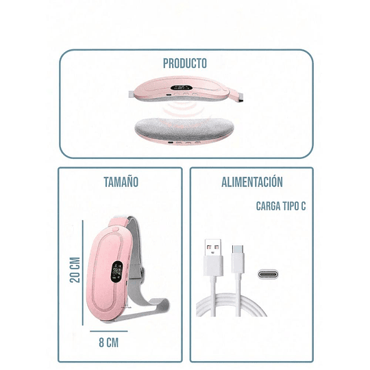 Cinturón Calentador Menstrual Con Masajeador Recargable Portátil