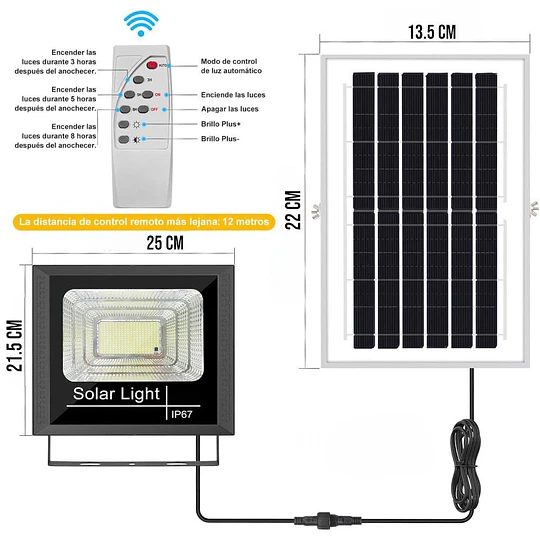 Foco Reflector Led Solar 100w Ip67 + Control 