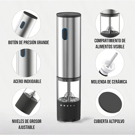 Molinillo De Pimienta Y Sal Eléctrico Recargable Led