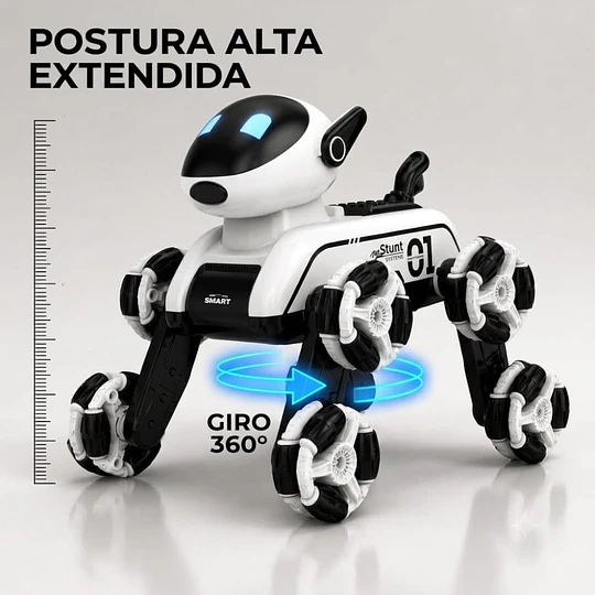 Perro Robot Inteligente Acrobacias Giro 360° Luces Y Sonido 