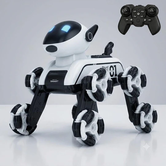 Perro Robot Inteligente Acrobacias Giro 360° Luces Y Sonido 