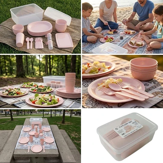 Set De Picnic Para Camping Portátil Reutilizable 34 Pcs