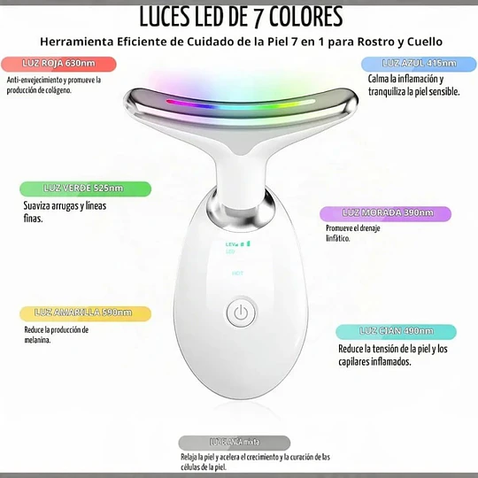 Masajeador Facial Antiarrugas 7 En 1 Luz Led Recargable 