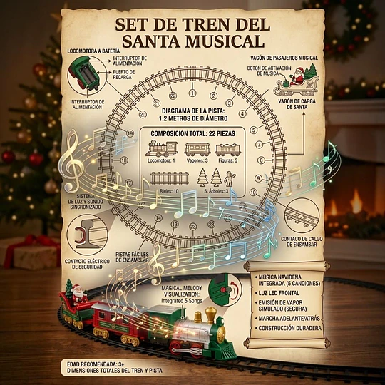 Tren Navideño Musical con Luz y Sonido 22 Pcs