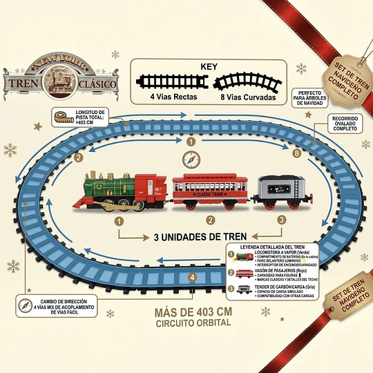 Tren Navideño Musical 15 Pcs Decorativo Luces Y Sonido