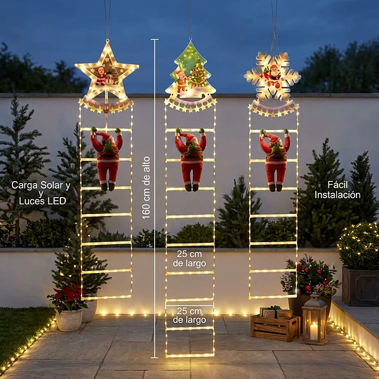 Escalera Led Solar Pascuero Decoración Navideña 