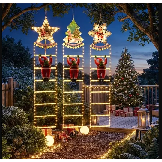 Escalera Led Solar Pascuero Decoración Navideña 
