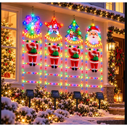 Escalera Led Solar Pascuero Decoración Navideña 