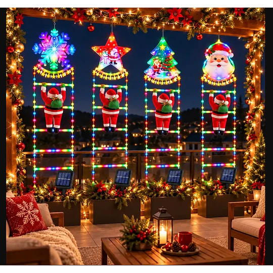 Escalera Led Solar Pascuero Decoración Navideña 