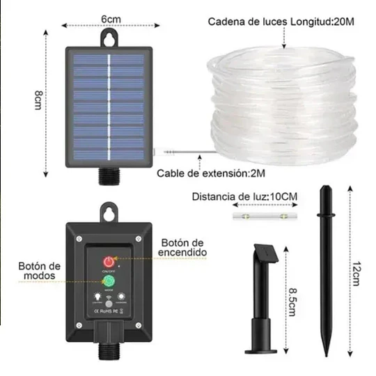 Manguera Led Solar 20M Guirnalda Decorativa Exterior 