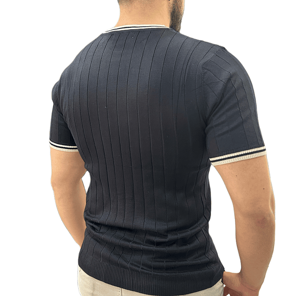 CAMISA TEJIDO NEGRO RAYAS BORDADO CARAMELO 2