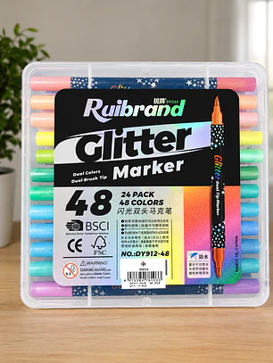 Set de Marcadores Glitter Ruibrand (48 colores / 24 marcadores)