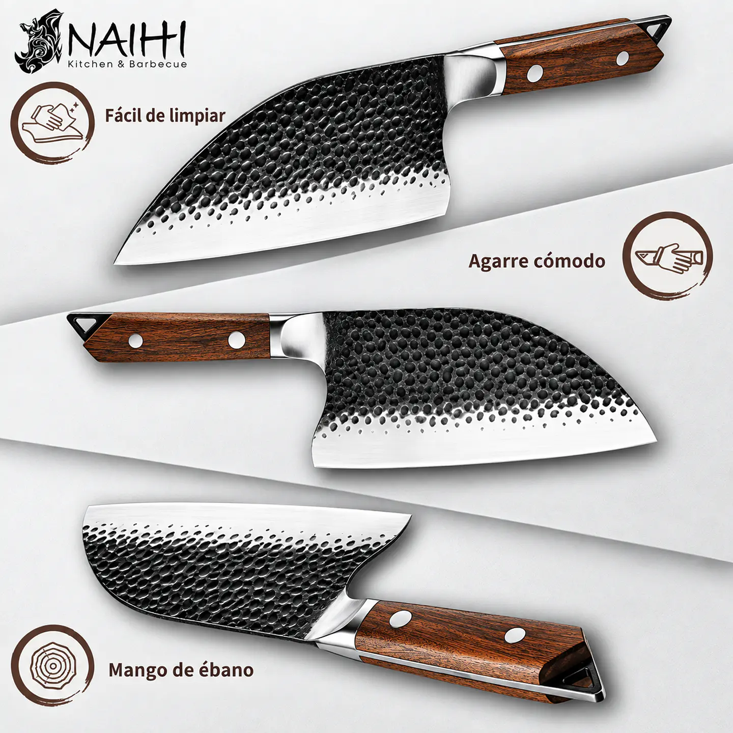 Cuchillo Carnicero NAIHI 8” Mango de Ébano y Cartuchera 3