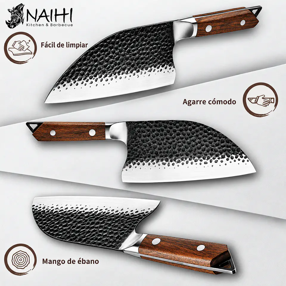 Cuchillo Carnicero NAIHI 8” Mango de Ébano y Cartuchera 3