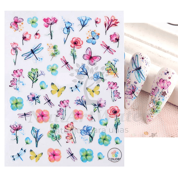 Sticker flores y libelulas