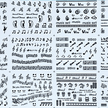 Docena tematica sticker adhesivos notas musicales negras